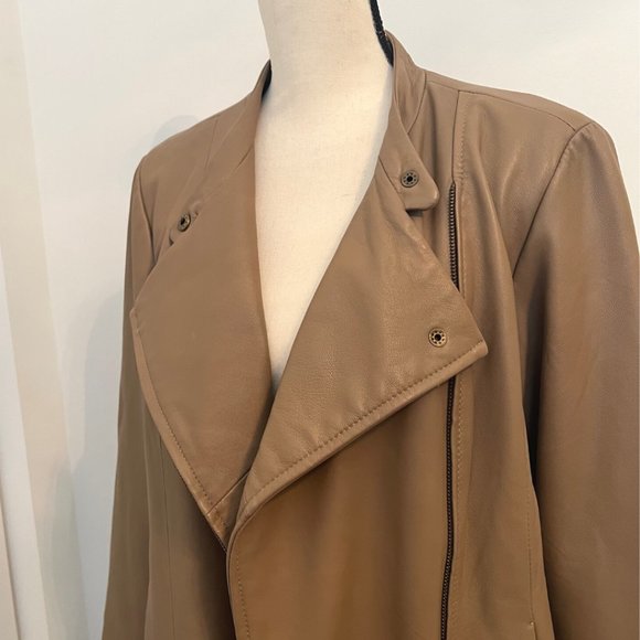 Live a Little Lamb Leather Moto Biker Jacket L Tan Camel - Picture 10 of 15